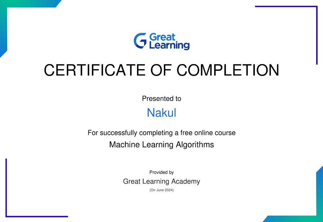 ML Algorithms certificate